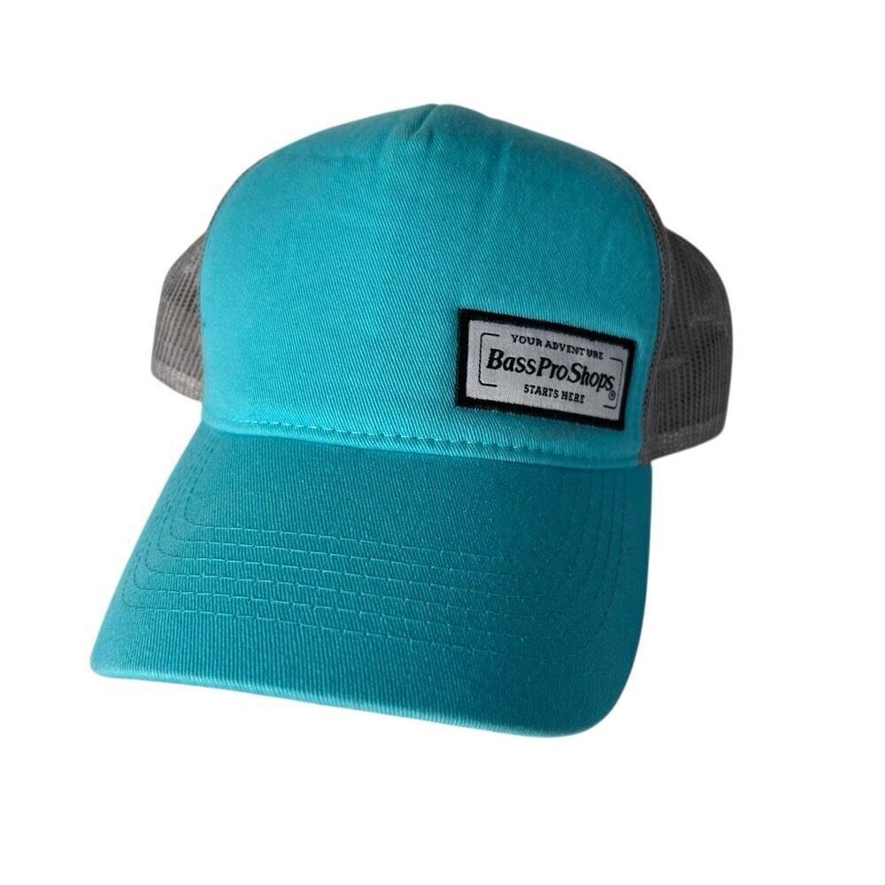 Bass Pro Shops Your Adventure Starts Here Fishing Hat Teal and Grey Mesh Adjusta